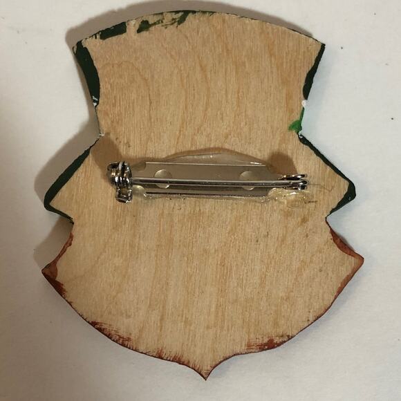 Leprechaun Pin Hand Painted Green Wooden Brooch St. Patrick's Day Irish Vintage - Picture 4 of 5